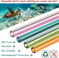 8 Pcs Reusable Glass Straws, 8″x8mm Eco-friendly Drinking Straws for Smoothies