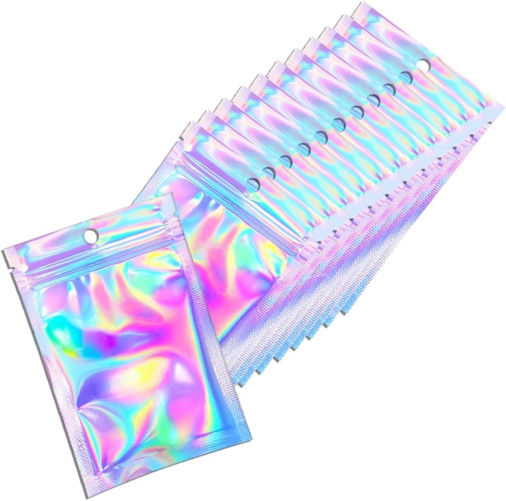 100 Pcs Holographic Resealable Packaging Bags for Small Business..(4X6 Inch)