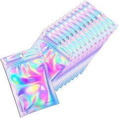 100 Pcs Holographic Resealable Packaging Bags for Small Business..(4X6 Inch)