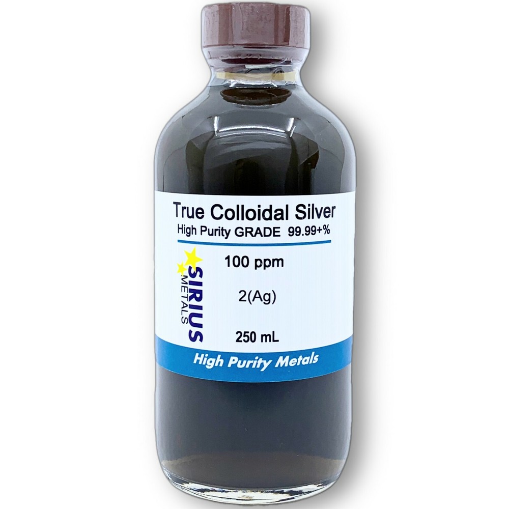 True Colloidal Silver NanoParticles (AgNPs): 100 ppm – 250 mL in Glass