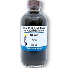 True Colloidal Silver NanoParticles (AgNPs): 100 ppm – 250 mL in Glass