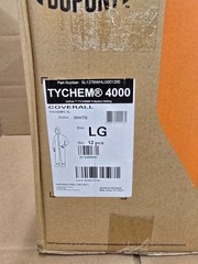 New Case of 12 Dupont TYCHEM 4000 Protective Coveralls SL127BWHLG001200 Size LG