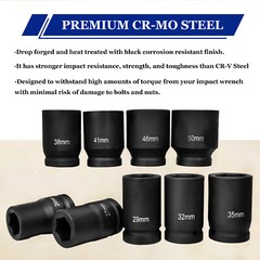 9PC 1″ ONE INCH DRIVE DR DEEP BIG SIZE AIR BLACK IMPACT SOCKET WRENCH TOOL SET