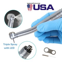 Dental LED Fiber Optic High Speed Handpiece E-generator 4 Hole 3-Spray UDM4 USA