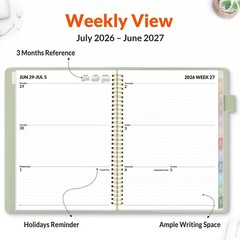 Elegant 2026-2027 Planner – 9×11.2 Leather, Extra Pages & Colorful Tabs