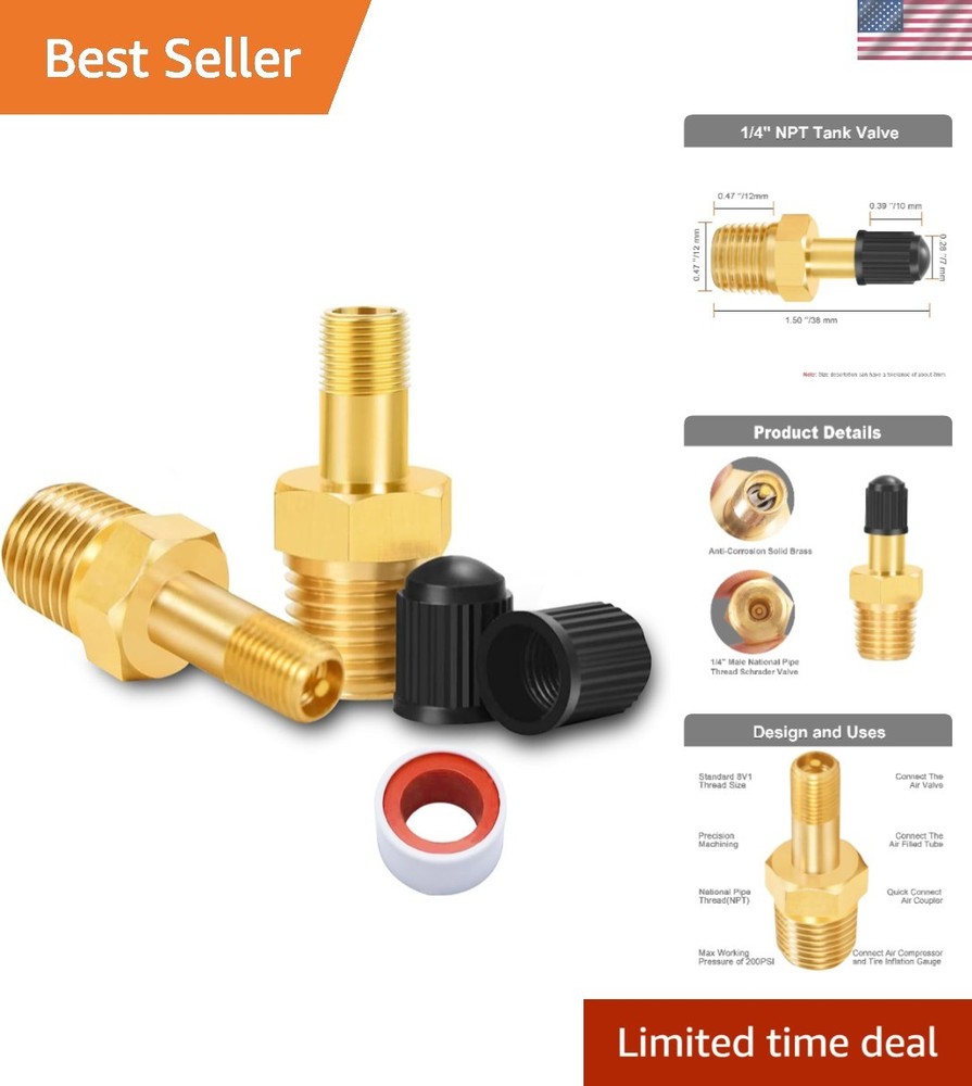 1/4″ NPT Brass Schrader Tank Valve Set – Pack of 2 for Air Compressors
