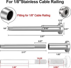 T316 Stainless Steel Swage Threaded Tensioner End Fittings 1/8″ Cable Railing US