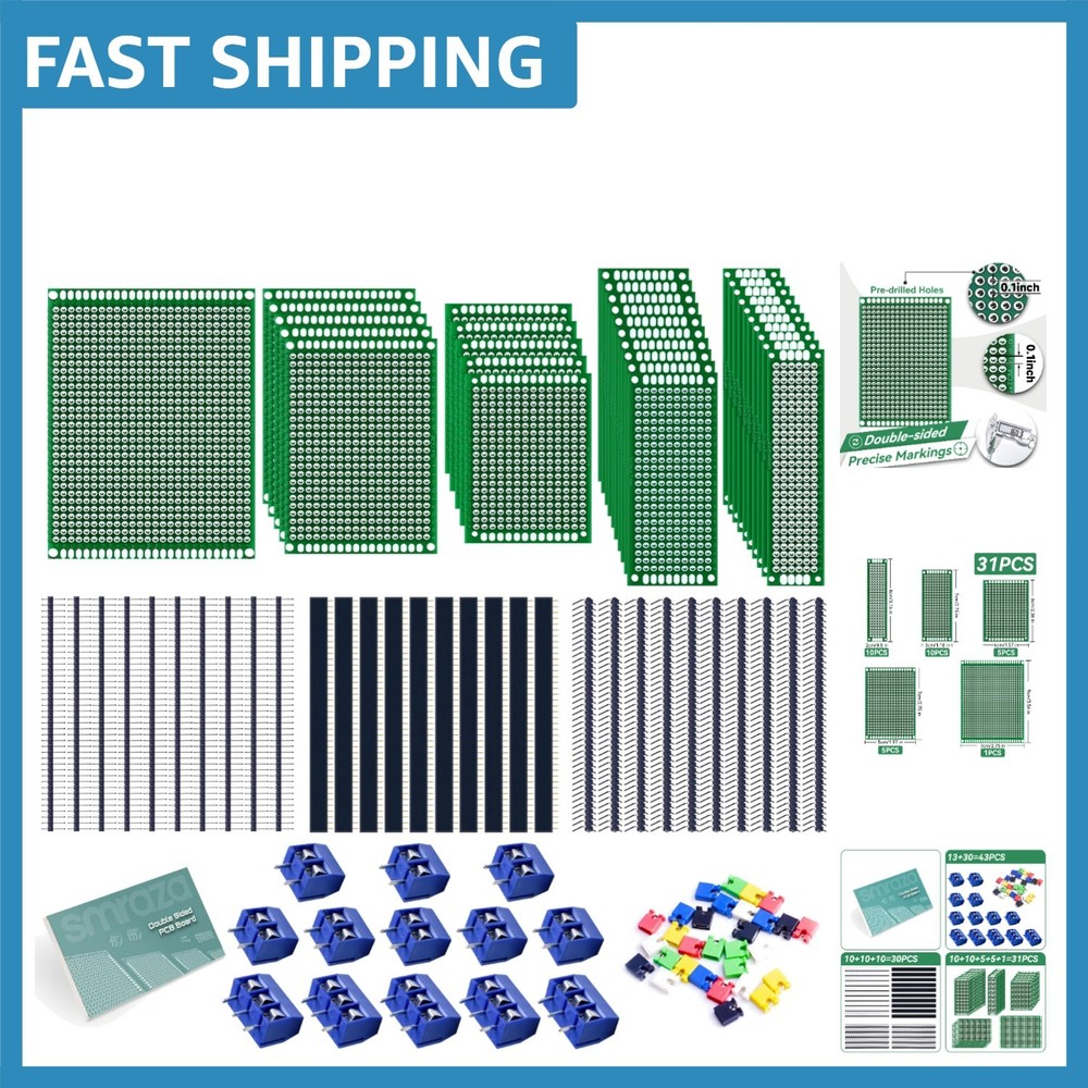 Multi-Sized 104PCS PCB Board Kit with Connectors for Custom Electronics Design