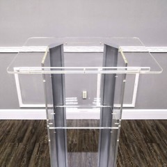 Clear Acrylic Plexiglass Podium Steel Sides Church Pulpit School Lectern Funeral