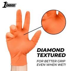 1St Choice 6 Mil Orange Gloves Disposable Latex Raised Diamond Grip Mechanic