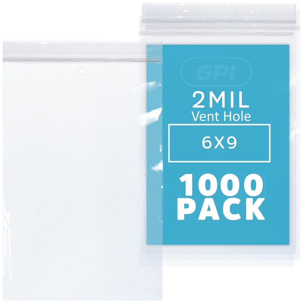 1000 Count – 6″ x 9″ Zip Bags with Vent Hole, 2 Mil Thick, Reclosable Poly Zi…