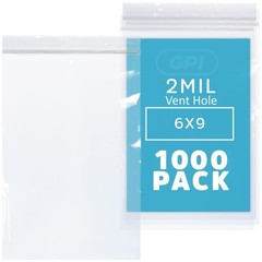 1000 Count – 6″ x 9″ Zip Bags with Vent Hole, 2 Mil Thick, Reclosable Poly Zi…