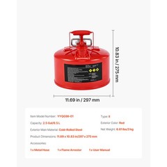Uimoso 2.5 Gallon Red Safety Gas Can with Flame Arrester and Pouring Spout
