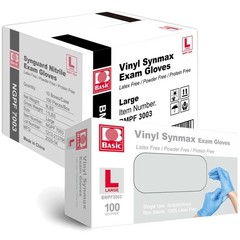 Basic Medical Synmax Vinyl Exam Gloves Latex-Free & Powder-Free Large