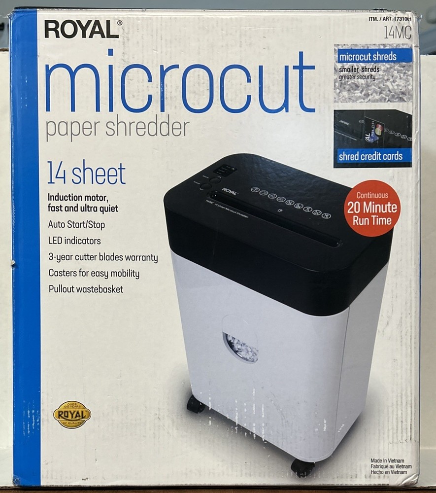 Royal Microcut Paper Shredder 14 Sheet, Casters, Auto Start/Stop OB