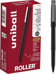 uniball Roller Rollerball Pens, Micro Point (0.5mm), Black, 12 Pack