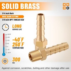 1/4″ Barb to 1/8 NPT Male Brass Hose Fitting Repair Kit with Clamps 15 Pack