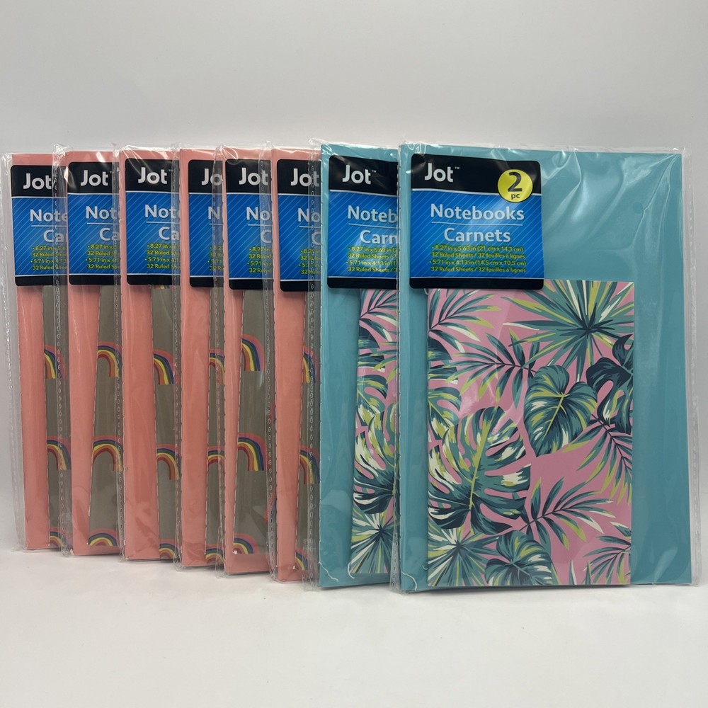 Lot of 8 Jot Lined Notebooks Assorted Rainbow & Tropical New Sealed