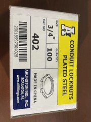 Arlington 3/4″ Conduit Locknuts Plated Steel, 402; Qty: 100 – New, In Box
