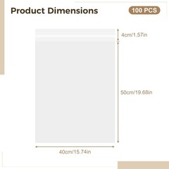100 Pcs 21.3 x 15.7 in Crystal Clear Bags, OPP Self Adhesive Bags, 5 Mil Rese…