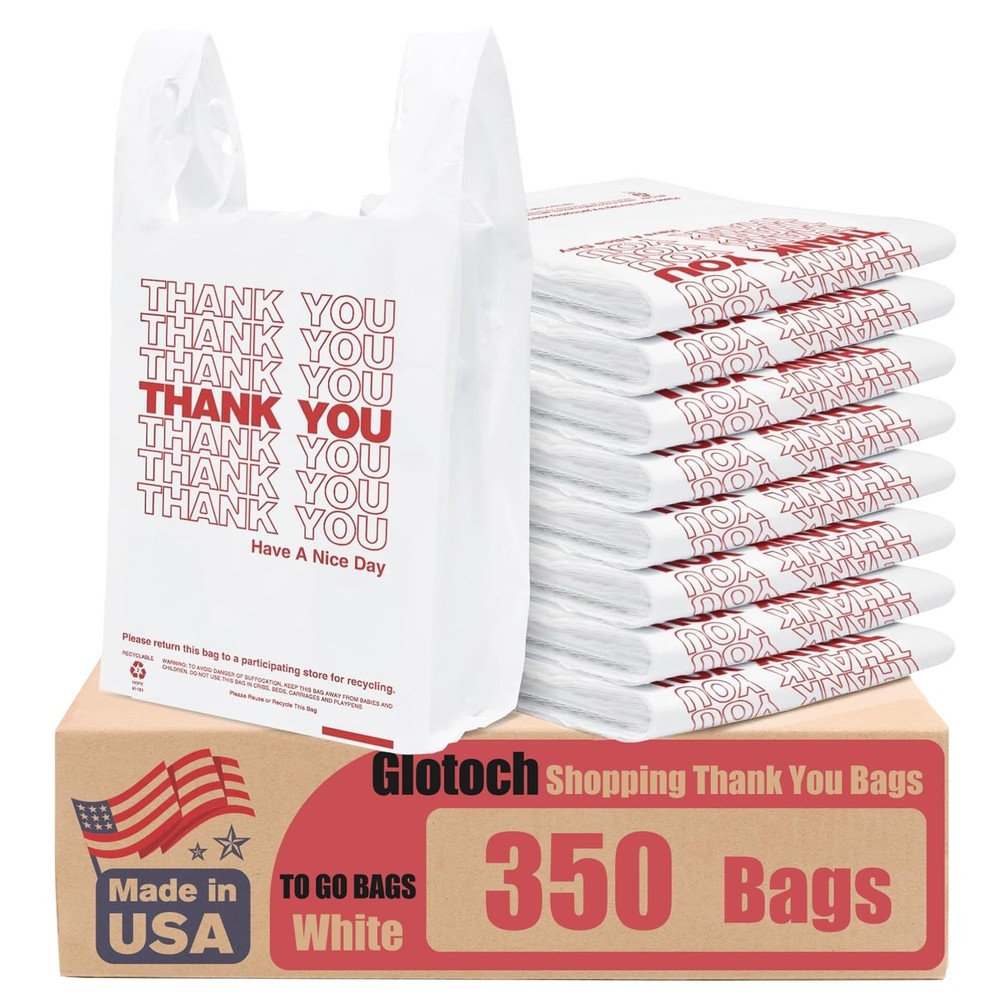 Thank You Plastic Bags Handle White 350 Count 11.5 x 6.5 21″ Grocery Shopping