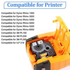 6PK Dymo A18444 Black on White Industrial IND Vinyl Label Tape 1/2″x1.5m Rhino