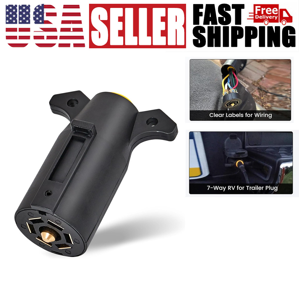 7 Way Round 7 Pin Trailer Plug Male End Splice-in Replacement Trailer Side