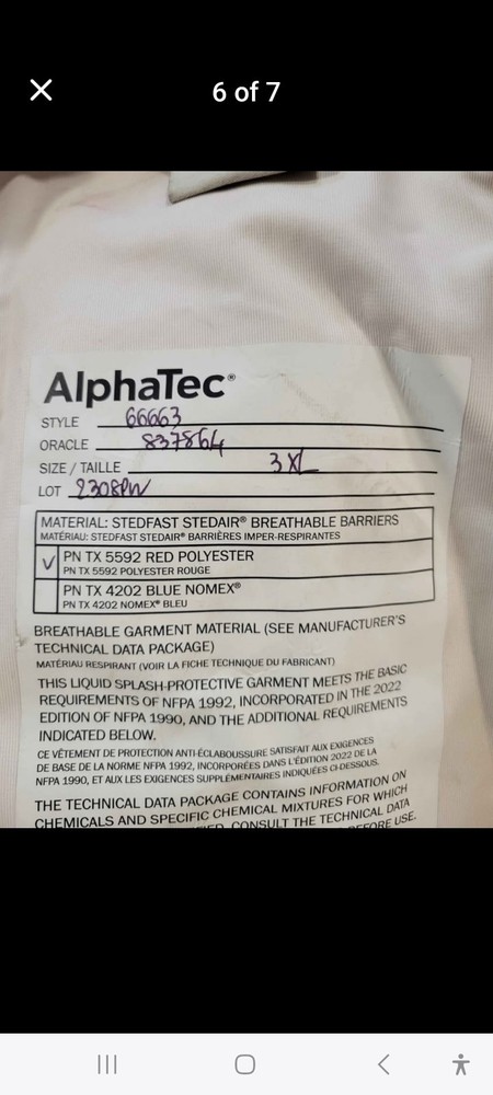 HAZMAT Alpha-tec CHEMICAL SPLASH DUSTER..**slightly used**