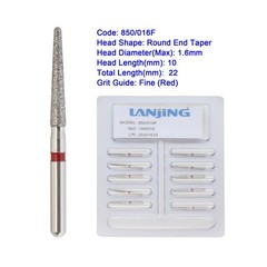 10pc Dental Diamond Bur 850/016F FG Round End Taper Fine Grit Red High Speed Bur