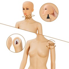 PP Realistic Display Head Turns Dress Form with Base Female Mannequin Full Body