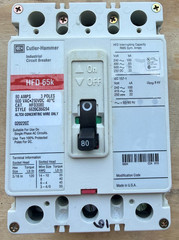 EATON CUTLER HAMMER HFD3080 80 AMP CIRCUIT BREAKER 3 POLE 600 VAC 65k PREOWNED