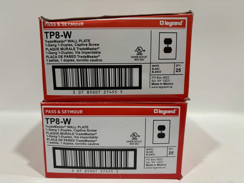 New 50PC Legrand TP8-W 1-Gang Nylon Wall Plate, Duplex Receptacle