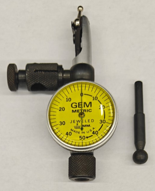 GEM 222M Jeweled Metric Dial Test Indicator .02mm Graduation 1mm Range USA