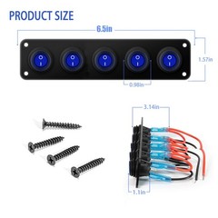 12V 20A Waterproof LED Toggle Rocker Switch Panel 5 Gang Amp Waterproof