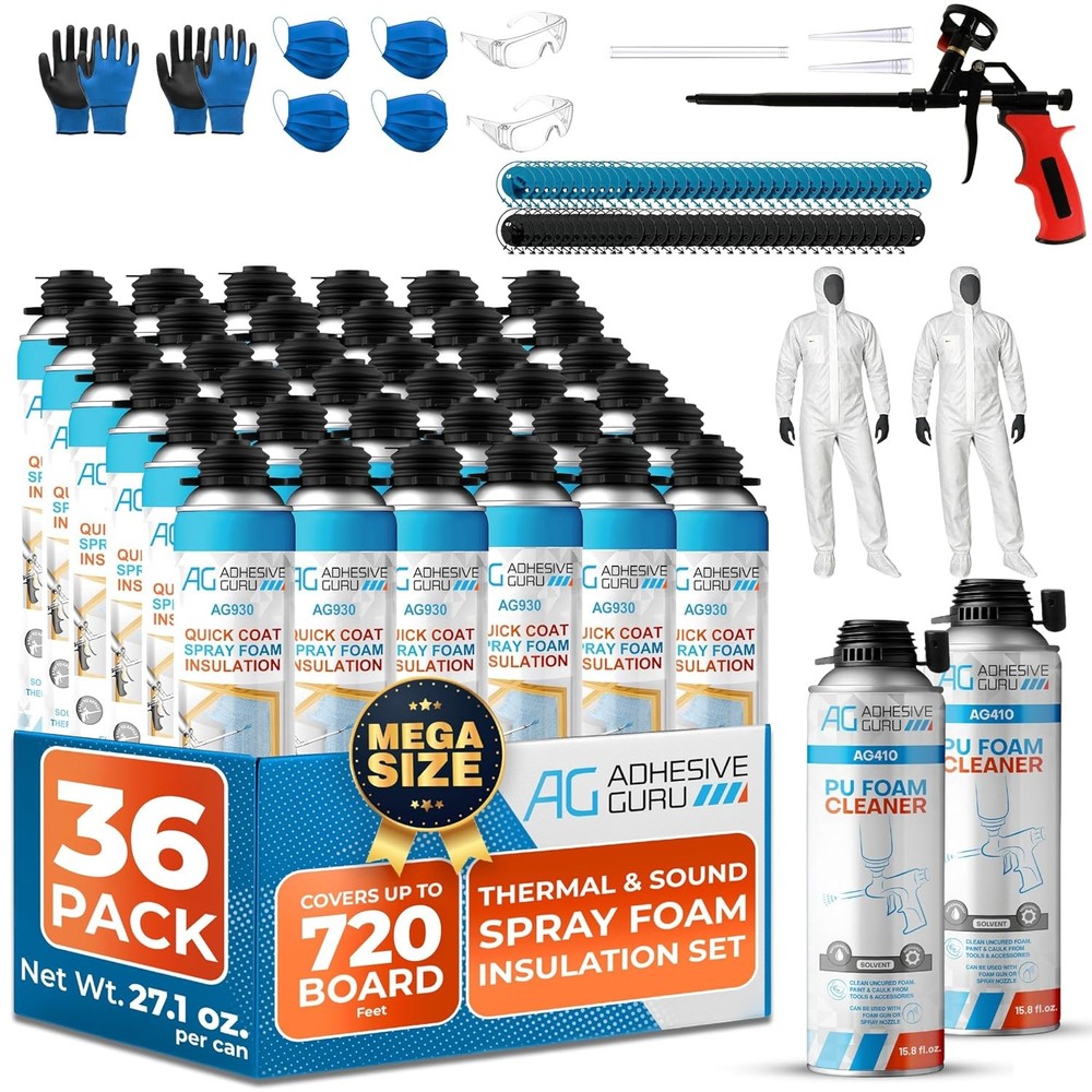 Adhesive Guru Quick Coat Closed Cell Spray Foam Insulation Kit(36×32.8oz-720 Brd