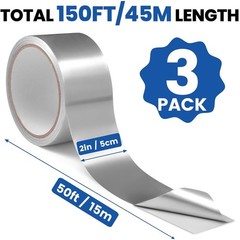 3 Pack Aluminum Foil Tape 3.9 Mil 2″ X 150 Feet Total Silver High Temperature