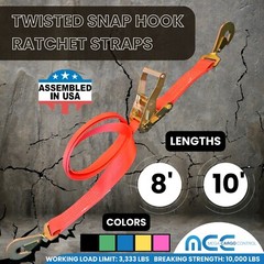 USA 2″ x 8′ 10′ Ratchet Strap w/Snap Hook for Car Hauler Flatbed Trailer Wrecker