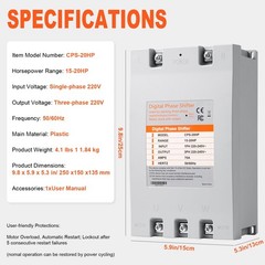 Single to 3 Phase Converter 20HP (15kW) Digital Phase Shifter, 70A 220V-240V