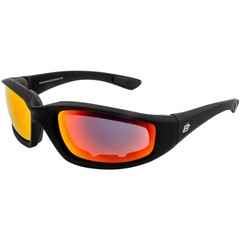 Birdz Oriole SS Padded Motorcycle Riding Glasses A/F Black w/ Red Mirror Lens