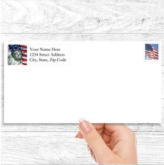 60 Return Address Labels Personalized Printed 3/4 x 2 1/4 Statue of Liberty Flag