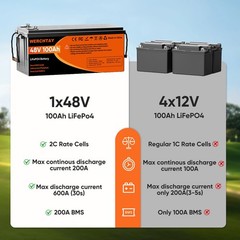 48V 100Ah Lithium LiFePO4 Battery Deep Cycles BMS For RV Sloar Golf Carts