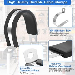 176Pcs Cable Clamps Set with 72Pcs Screws, 8 Sizes Rubber Insulated Pipe Clamp
