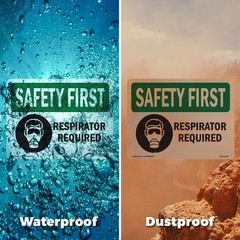 Respirator Required With Symbol OSHA SAFETY FIRST Sign Or Decal – 5 or 10 Pack