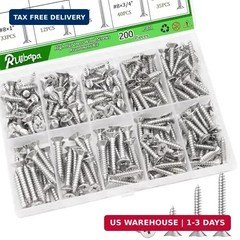200PCS 304 Stainless Steel High Hardness Wood Screws Assortment Kit, 3 Sizes #8×