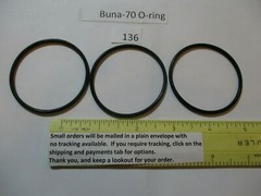 136 O-ring. 2″ ID x 2-3/16″ OD x 3/32″ thick. Buna-70. Quan 3.