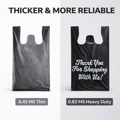 Large Size Black “Thank You” Script Heavy-Duty Plastic T-Shirt Bag 13″x23″x10″