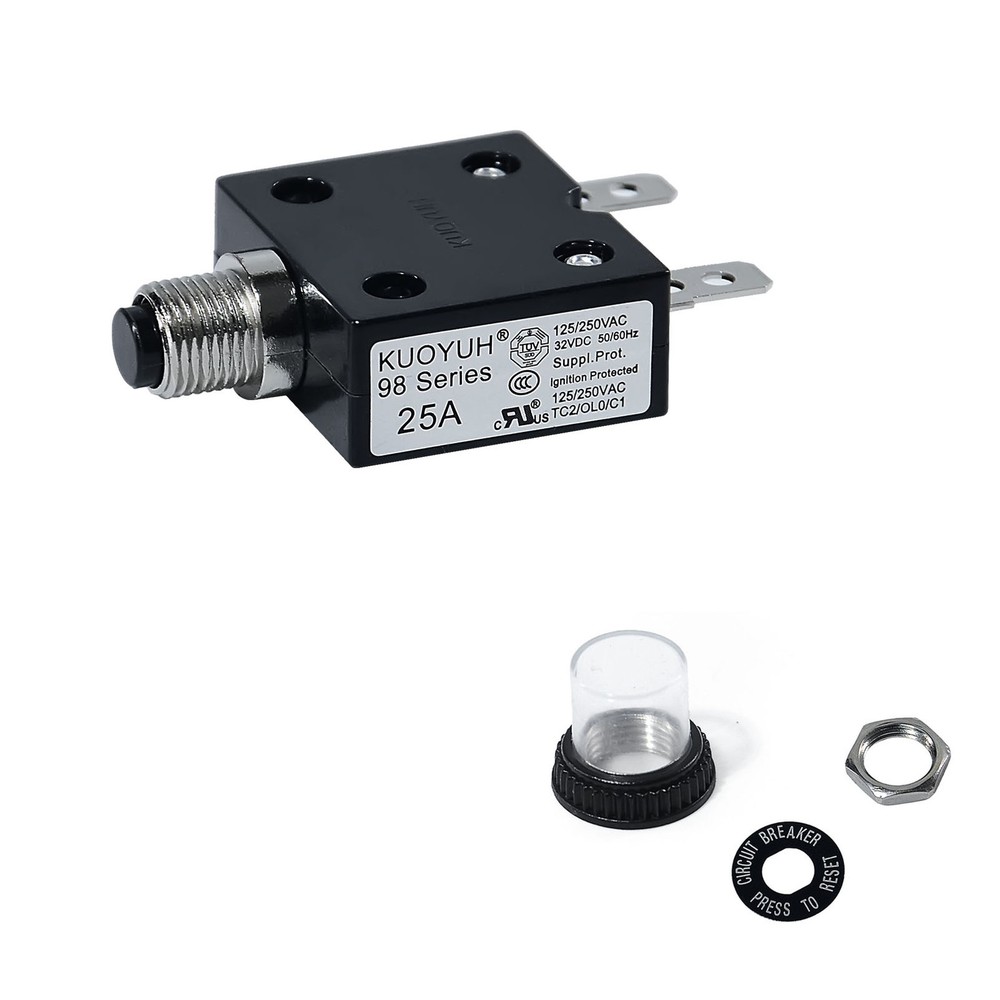 Universal 25 Amp Push Button Thermal Circuit Breaker 12-50V DC 125-250V Volt