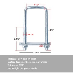 10 Pcs 1-1/2″ Inch Wide Square U-Bolt for Trailer, 3/8″ x 1-1/2″ x 4-3/8″, Elect