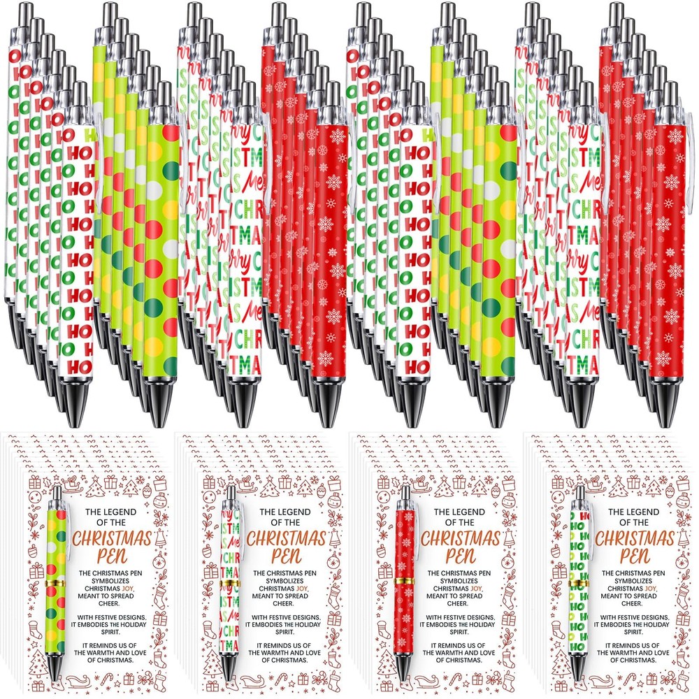 Tisancy 100 Pack Christmas Gift for Coworker Bulk Christmas Pens with Cards Red