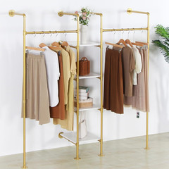 Gold Industrial Pipe Clothing Rack with Shelves – 4 Tier Steampunk Design